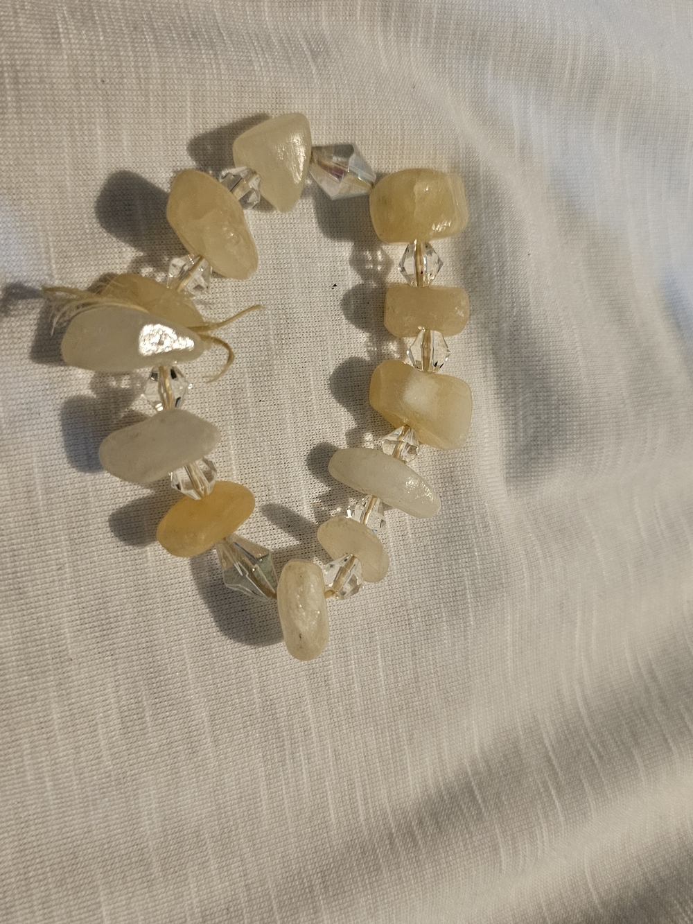 Yellow Semi-Precious Chip Stretch Bracelet with Clear Crystal Accents